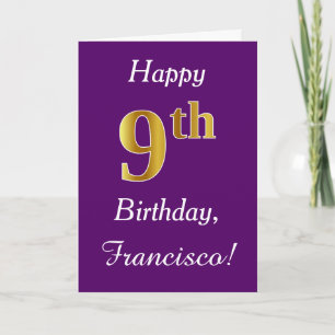 Carte Purple, Faux Gold 9e anniversaire + Nom personnali