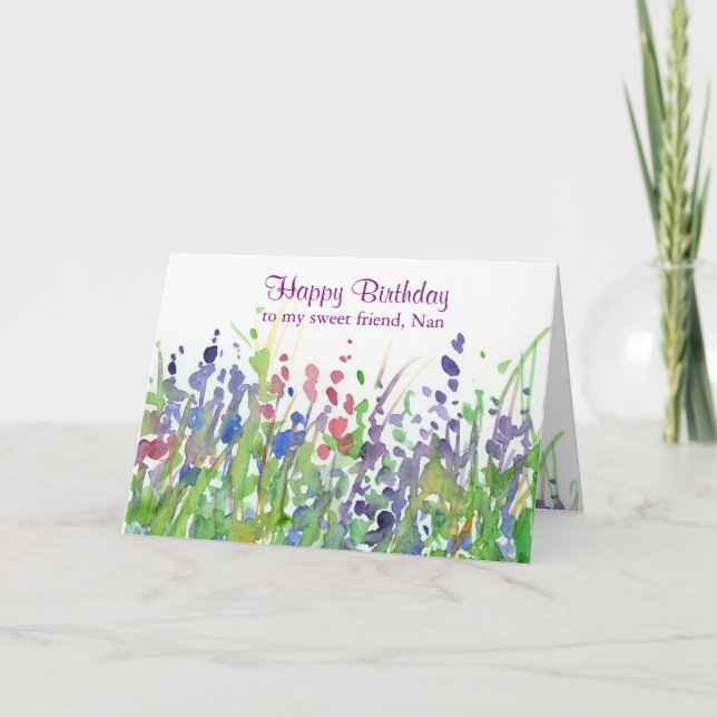 Carte Purple Fleur sauvage Meadow Joyeux Ami d'anniversa (Devant)