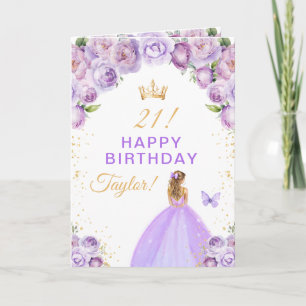 Carte Purple Floral Blonde Hair Girl Joyeux anniversaire