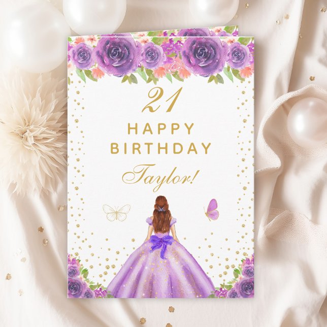 Carte Purple Floral Brown Coiffeuse fille Joyeux anniver (Créateur téléchargé)