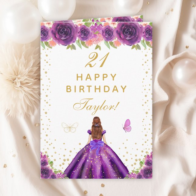 Carte Purple Floral Brown Coiffeuse fille Joyeux anniver (Créateur téléchargé)