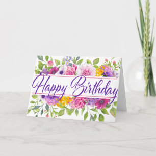 Carte Purple Floral été Joyeux anniversaire
