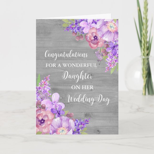 Carte Purple Floral Fille Jour de mariage Félicitations (Devant)
