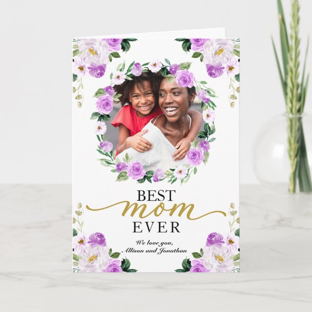 Carte Purple Floral Wreath Meilleure Maman Jour des mère (Devant)