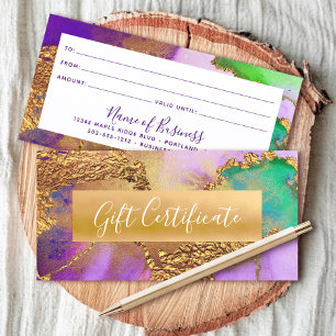 Carte Purple Gold Green Aqua Watercolor Certificat cadea