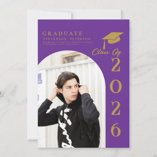 Carte Purple & Gold Photo Graduation announcement