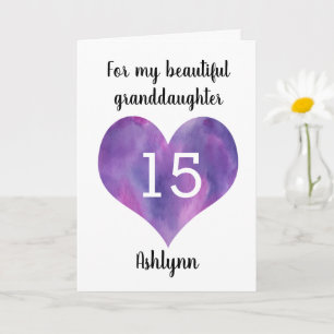 Carte Purple Heart 15th Birthday for Granddaughter