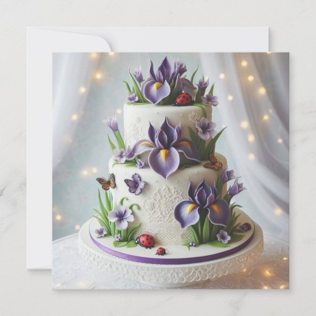 CARTE PURPLE IRIS SOPHISTIQUÉ GÂTEAU D'ANNIVERSAIRE DÉCO (Devant)