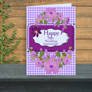 Carte Purple Lilac Floral 5e Joyeux Anniversaire Mariage