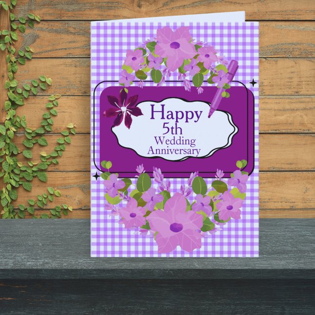 Carte Purple Lilac Floral 5e Joyeux Anniversaire Mariage (Créateur téléchargé)