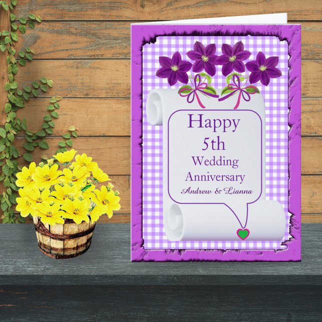 Carte Purple Lilac Moderne Floral 5e anniversaire Mariag (Créateur téléchargé)
