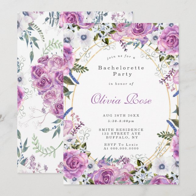 Carte Purple Peony Anemone Bachelorette (Devant / Derrière)