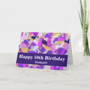 Carte Purple rose jaune bleu moderne 50e anniversaire
