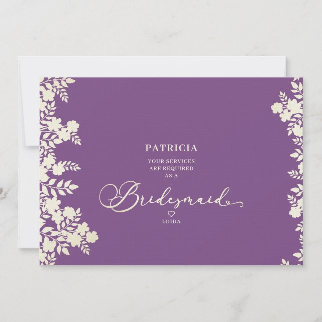 Carte Purple Simple Bridesmaid Proposal Botanical Frame (Devant)