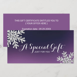 Carte Purple Snowflake Beauté Salon Certificat cadeau