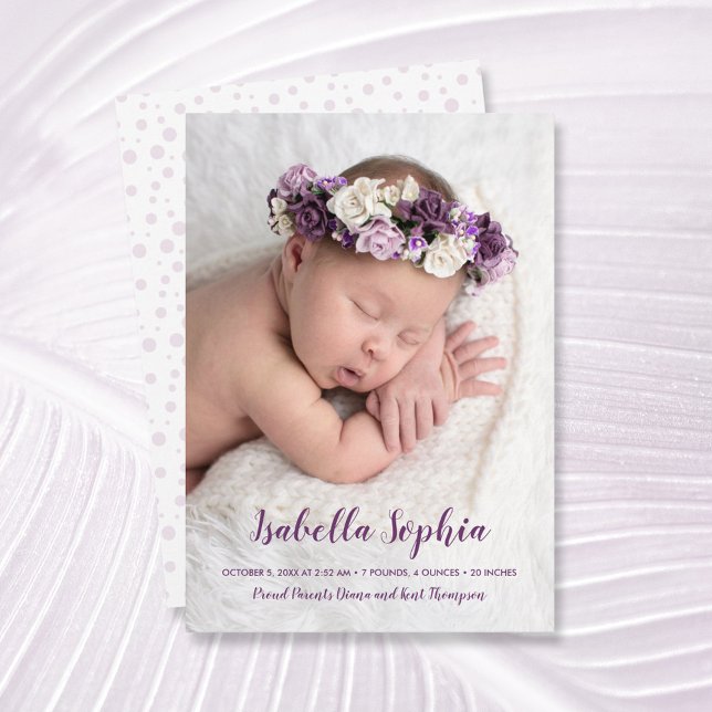 Carte Purple Sweet Baby Photo Annonces de naissance (Créateur téléchargé)