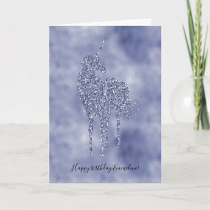 Carte Purple Unicorn Parties scintillant personnalisée