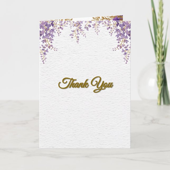 Carte 👉 Purple Wisteria Gold Floral Monogram Wedding En (Devant)