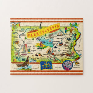 Carte puzzle colorée de Pennsylvanie 11x14