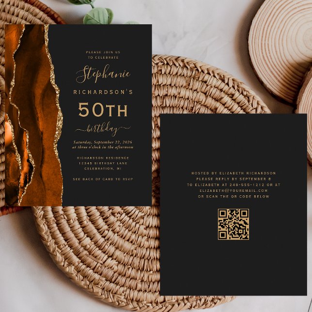 Carte QR Code Budget Rust Agate Doré 50e Anniversa (Créateur téléchargé)