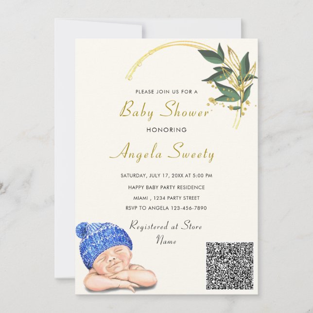 Carte QR Code C'est un garçon qui dort Baby shower Invit (Devant)