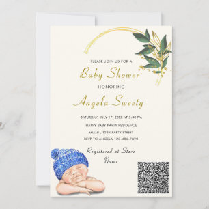 Carte QR Code C'est un garçon qui dort Baby shower Invit
