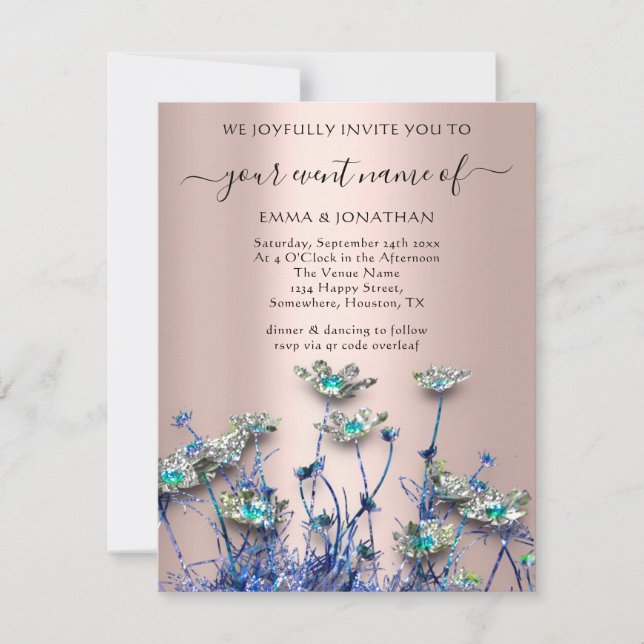 Carte QR CODE Floral Meadow Fleur sauvage Rose bleu (Devant)