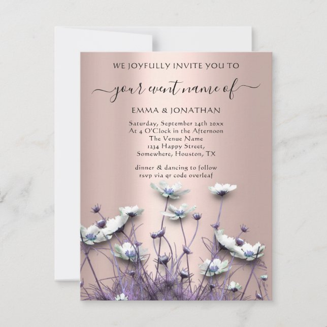 Carte QR CODE Floral Meadow Fleur sauvage Rose violet (Devant)