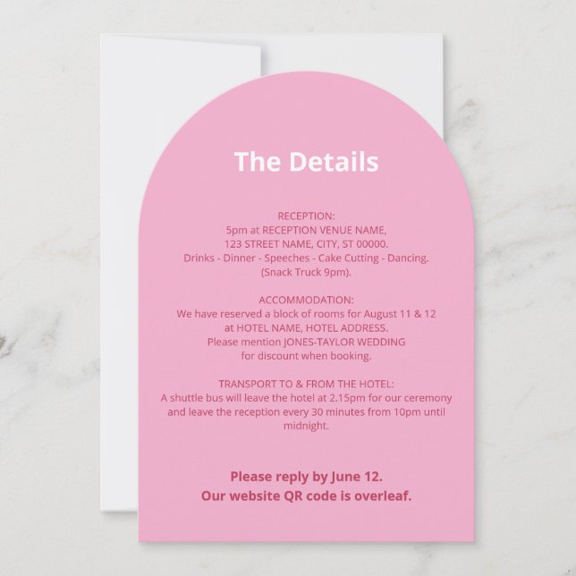Carte QR Code Pink Magenta Mariage Détails (Devant)