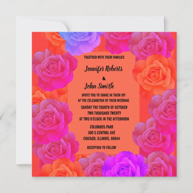 Carte QR Code Roses rose orange violet Mariage Floral (Devant)
