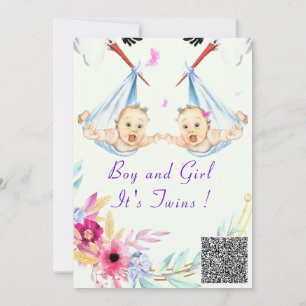 Carte QR Code Twins Baby shower garçon et fille Invitati