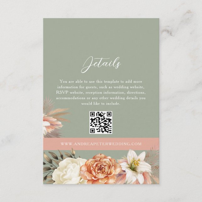 Carte QR Mariage Sage Green Boho Floral (Devant)