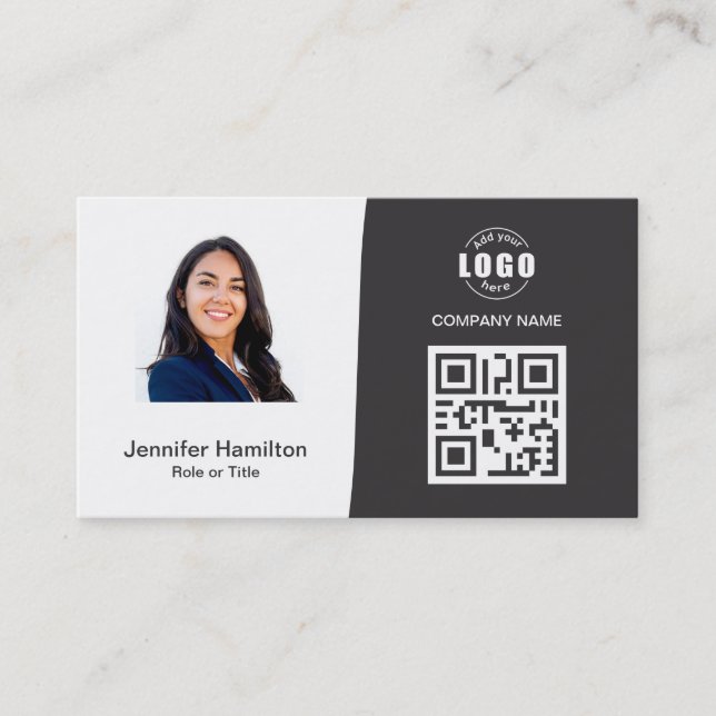 Carte QRCode professionnelle - Gris photo (Devant)