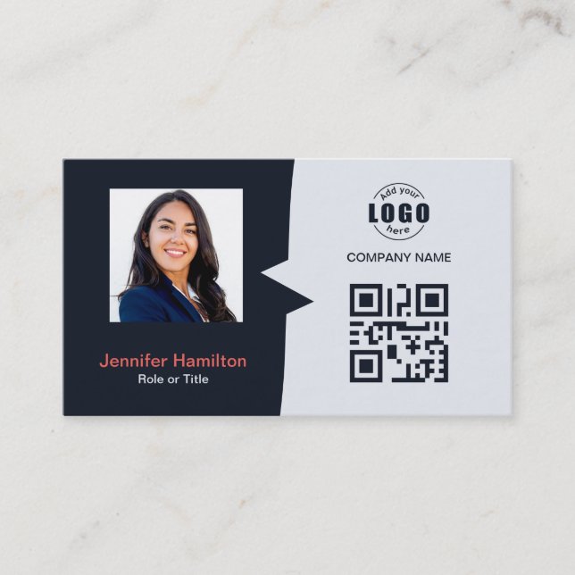 Carte QRCode professionnelle photo bleu marine rou (Devant)