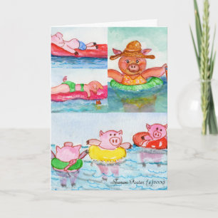 Carte Quand les porcelets flottent - Cochons de natation