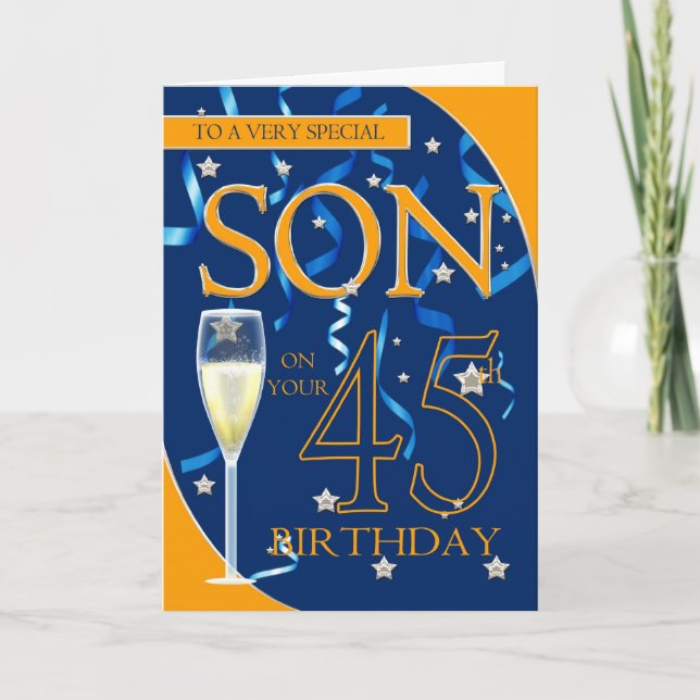 Carte quarante-cinquième Fils d'anniversaire - verre de (Devant)