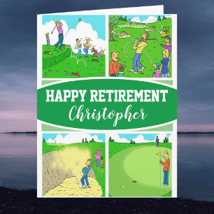 Carte Quatre caricatures amusantes de Golfeur sur une re