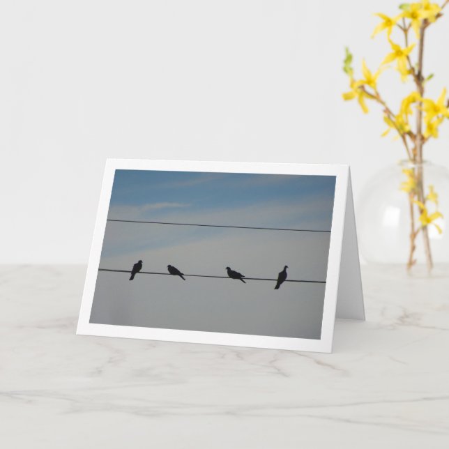 Carte Quatre oiseaux sur un fil (Fleur jaune)