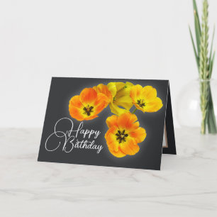 Carte Quatre Tulipes orange jaune Gris Arrière - plan An