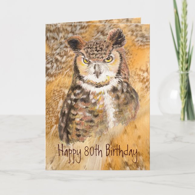 Carte Quatre-vingtième anniversaire de coutume, hibou (Devant)