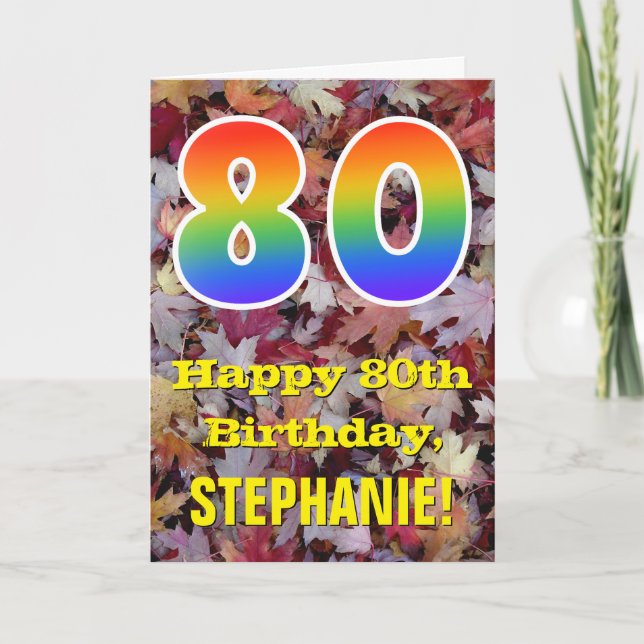 Carte quatre-vingtième Anniversaire ; Feuille d'automne (Devant)