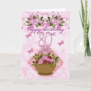 Carte quatre-vingtième Madame d'anniversaire, roses et