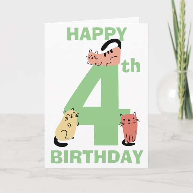 Carte Quatrième 4e anniversaire Doodday Cats Message per (Devant)