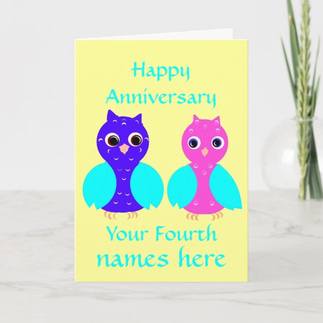 Carte Quatrième personnaliser heureuse de hiboux (Devant)