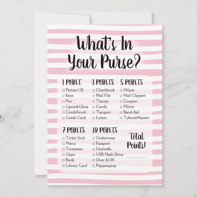 Carte Quel est dans votre sac à main Jeu Rose White Douc (Devant)