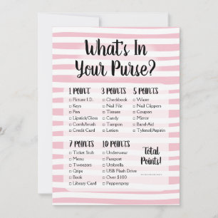 Carte Quel est dans votre sac à main Jeu Rose White Douc