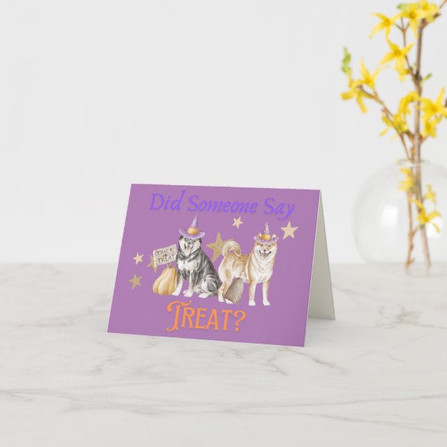 Carte Quelqu'un a-t-il dit traiter Halloween Shiba (Fleur jaune)