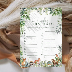 Carte Qui Est Ce Bébé Boho Woodland Baby shower Jeu