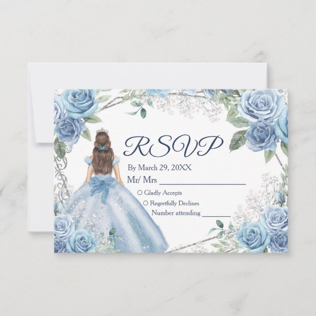 Carte Quinceañera 15 Anos Dusty Blue RSVP (Devant)