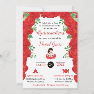 Carte Quinceanera Charra Invitations, Red Roses charra